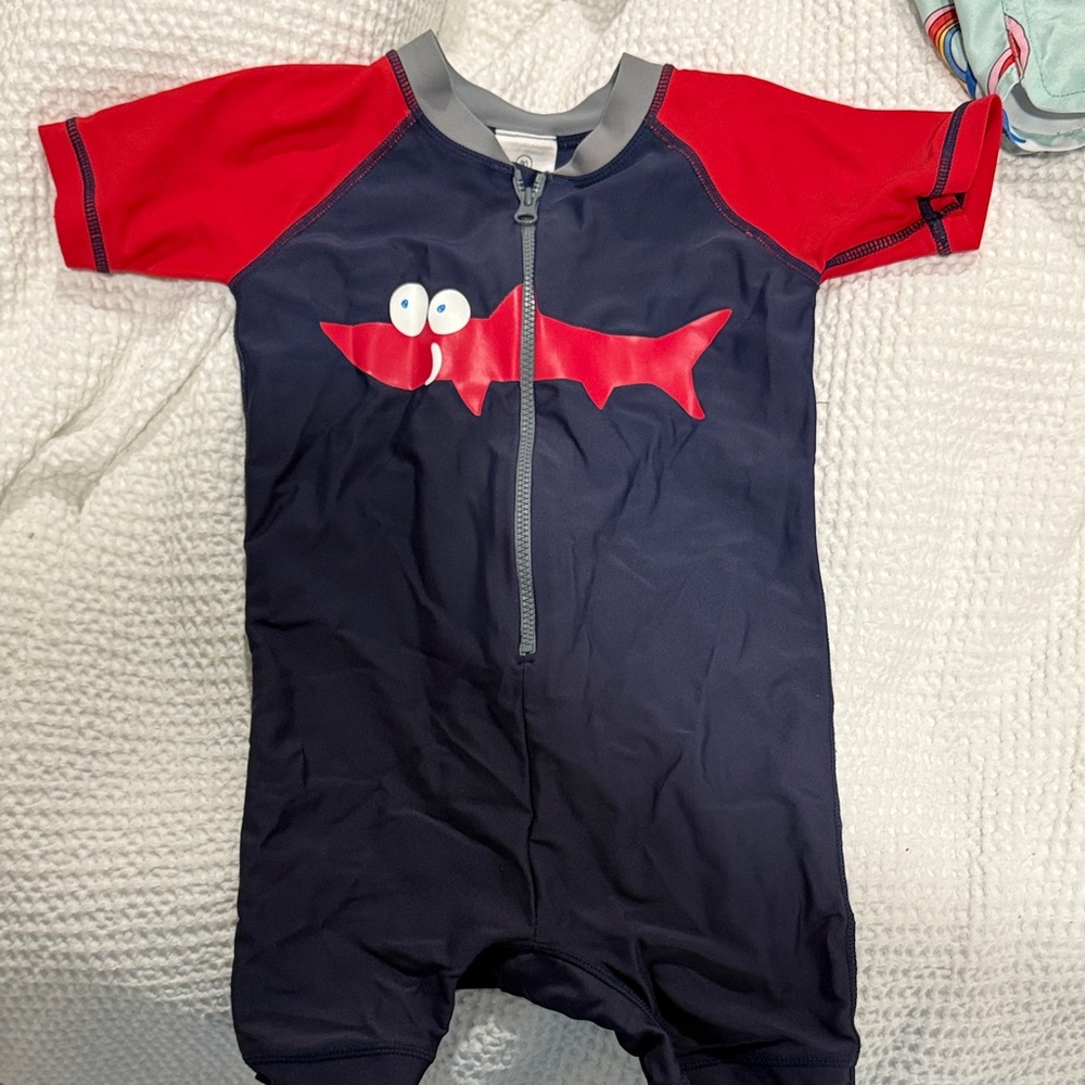 Hanna Andersson baby Red and Navy Shark Swimsuit